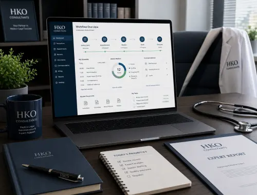 Independent doctors managing medico-legal workflow with organised administrative support