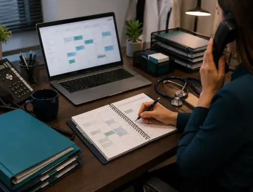 Medical secretary support coordinating appointments, reports, and correspondence