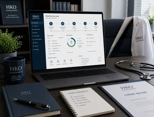 Independent doctors managing medico-legal workflow with organised administrative support